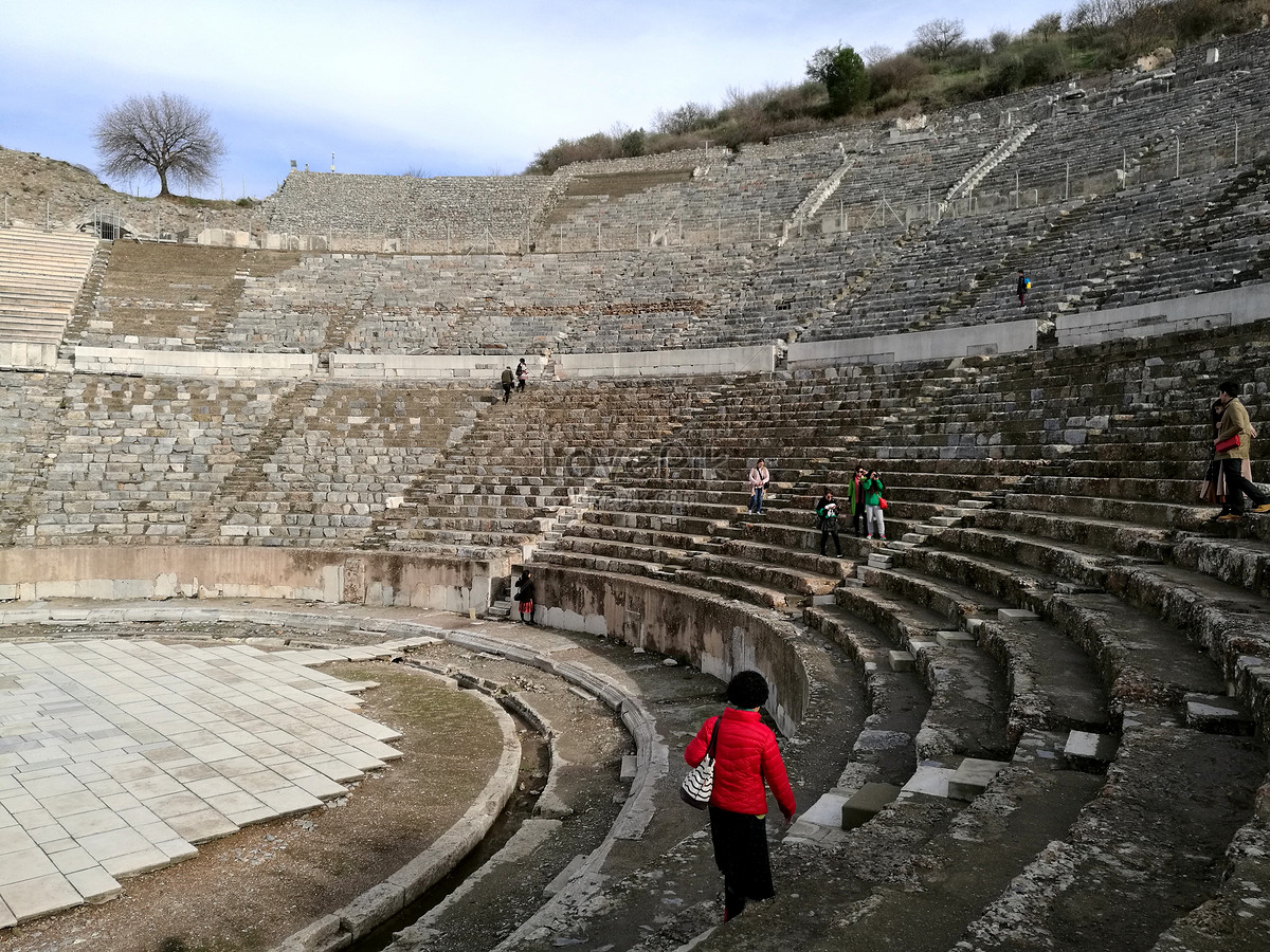 รปซากปรกหกพงของโรงละครกลางแจงในเมองโบราณของเมอง Ephesus ประเ HD