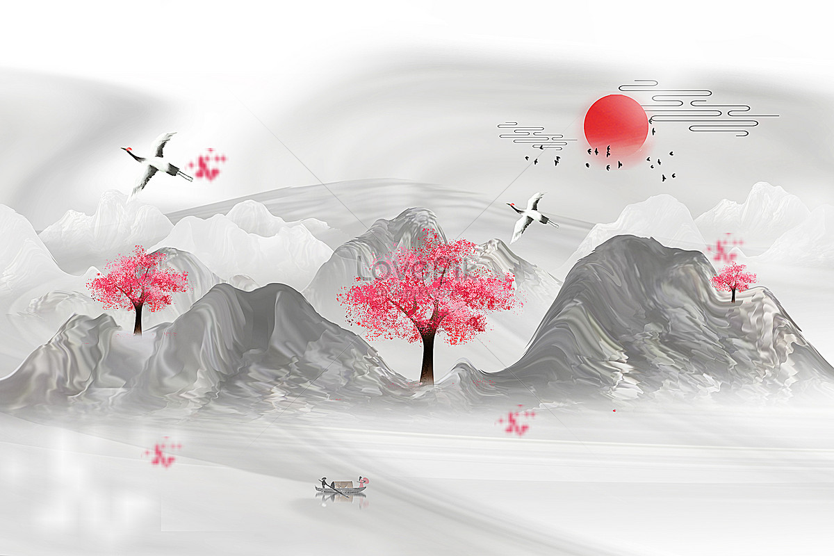 Chinese Style Ink Artistic Conception Cherry Blossom Background