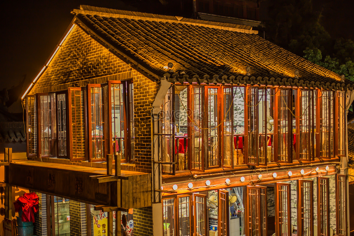 Ночной вид дома Zhujiajiao древний город здание изображение_Фото номер  500119303_JPG Формат изображения_ru.lovepik.com