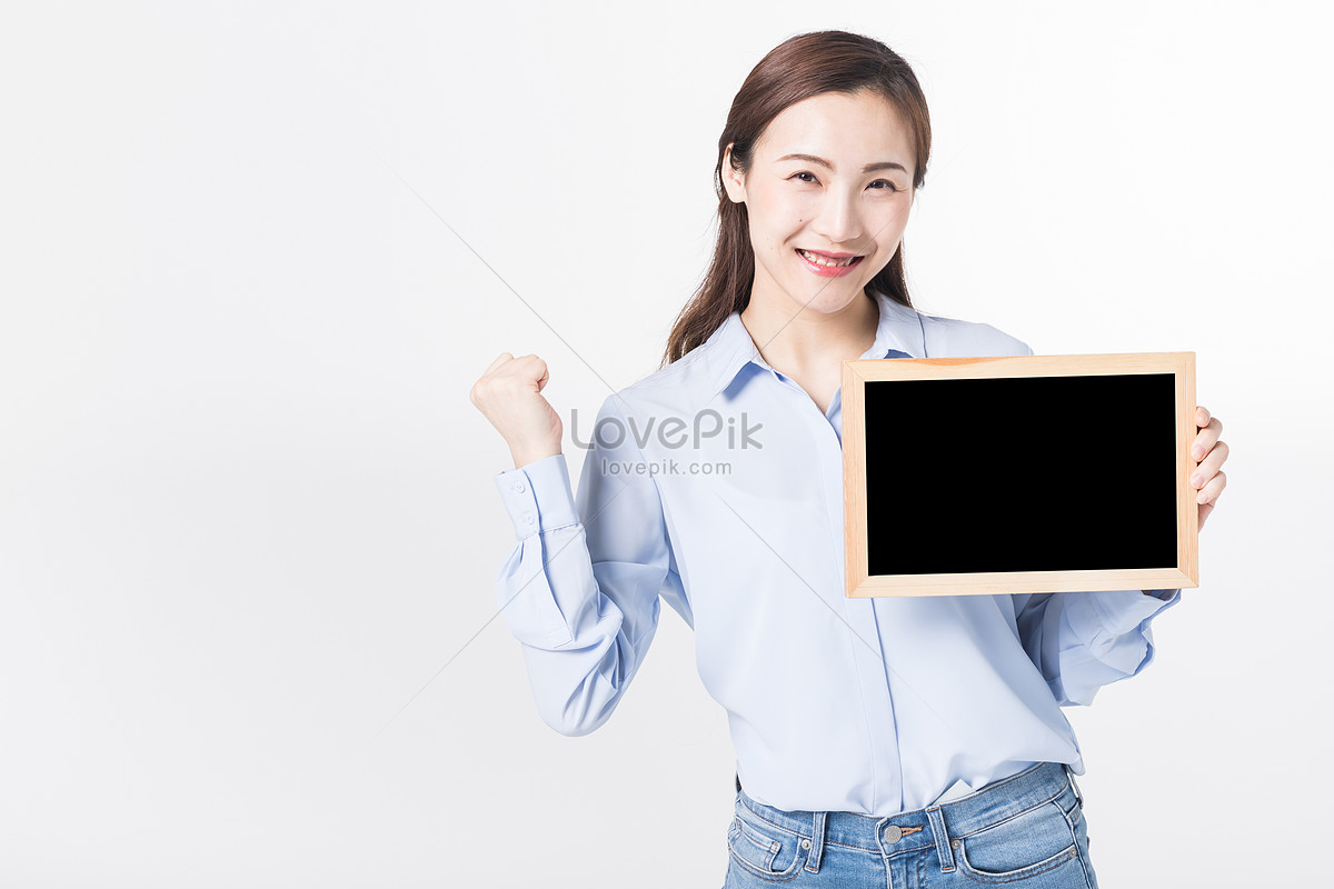 Happy Young Women With Blackboard Display Picture And HD Photos | Free ...