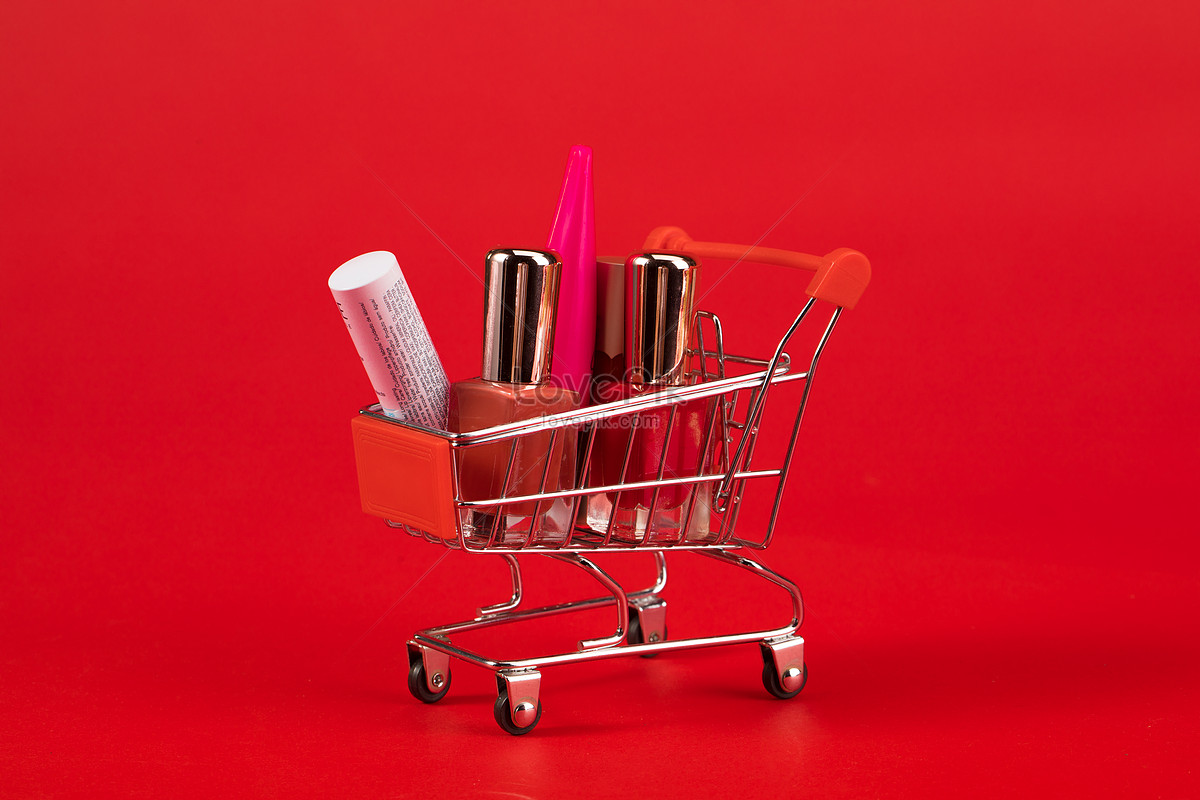 Cosmetics shopping Cart. Cosmetics shopping Basket. Cosmetic shopping.