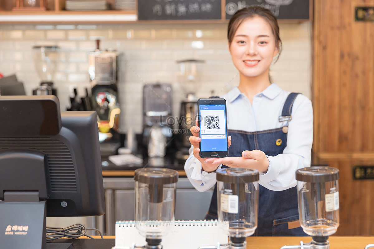 Coffee Shop Attendant Mobile Payment Picture And HD Photos Free 