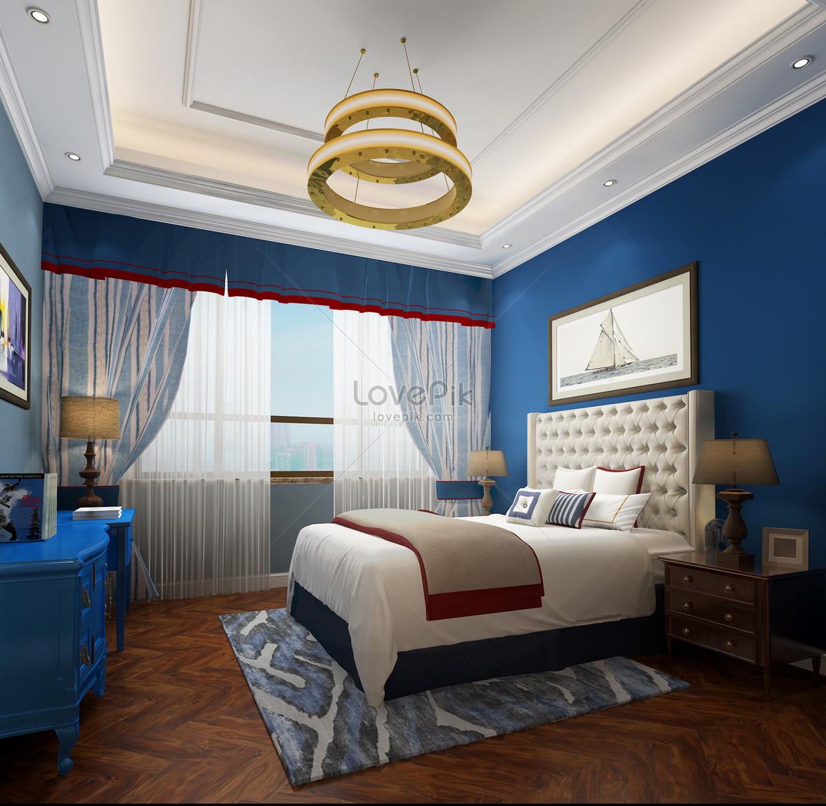 Цветовая гамма спальни в морском стиле