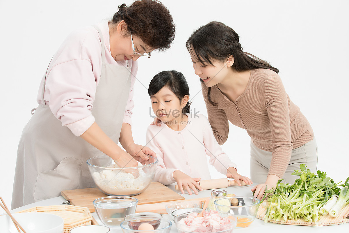 Make family. Family making Dumplings.