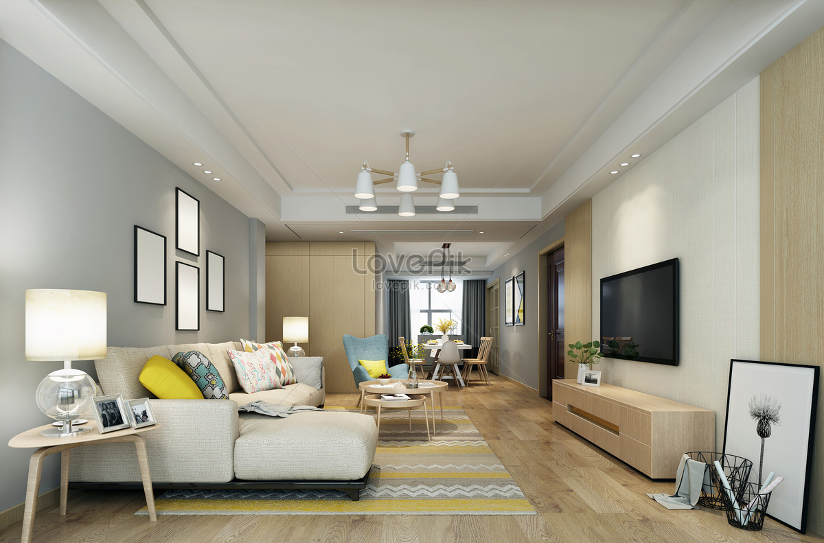 Interior Design Effect Drawing Of Modern Nordic Style Living Roo ...