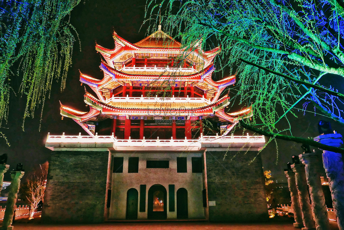 Night View Of Yuanfangzhou Zhuangyuan Pavilion Eight Sceneries I ...