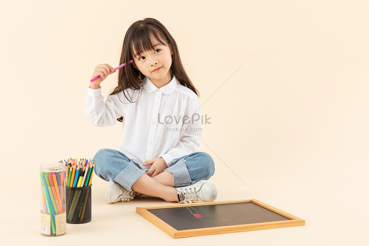 Freehand drawing a girl sitting on chair Vector Image