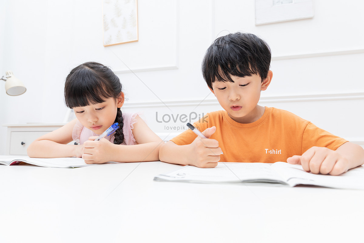 Children doing summer homework, young, and homework, house HD Photo