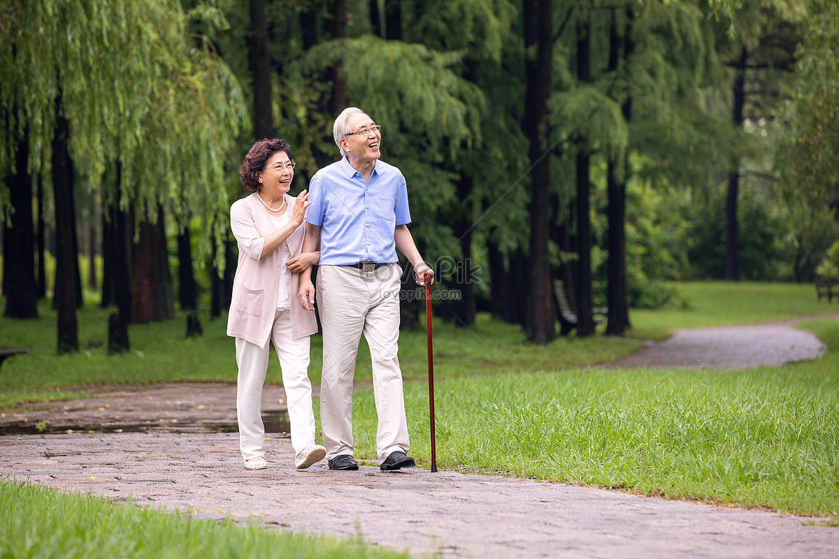 Elderly Couple Walking Outdoors In The Morning Picture And HD Photos ...