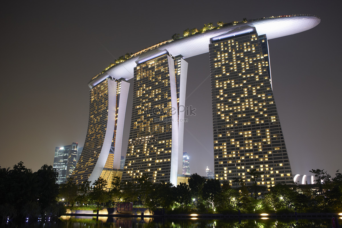 싱가포르 마리나 베이 샌즈 호텔 야경 사진 무료 다운로드 - Lovepik