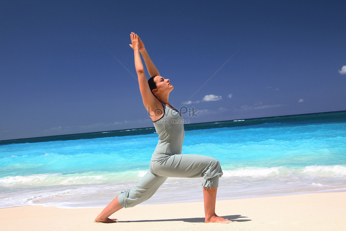 Woman Practicing Yoga On Tropical Beach Picture And HD Photos ...