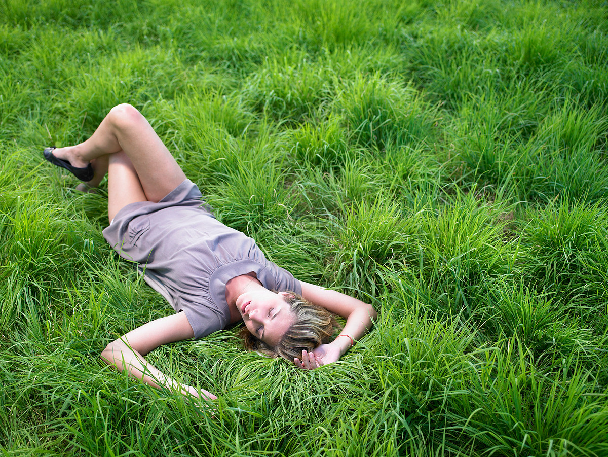 Woman Relaxing In Green Field Picture And HD Photos | Free Download On ...