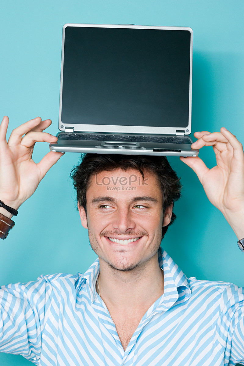 Man With Laptop Above His Head Picture And HD Photos | Free Download On ...