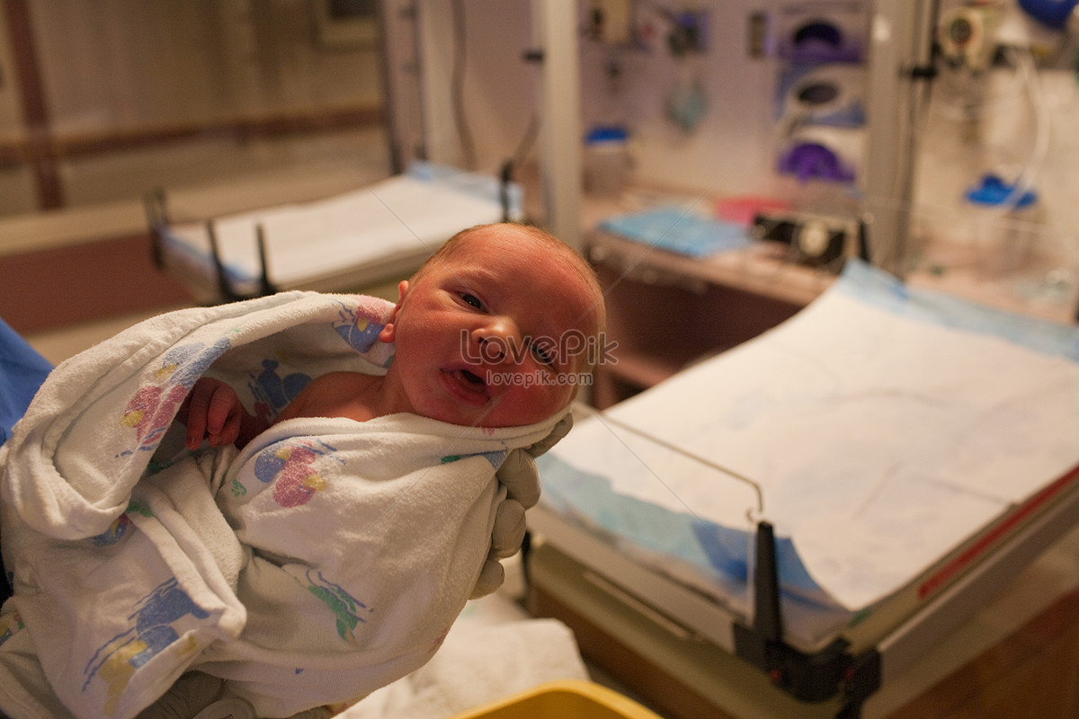 cute newborn baby boy in hospital
