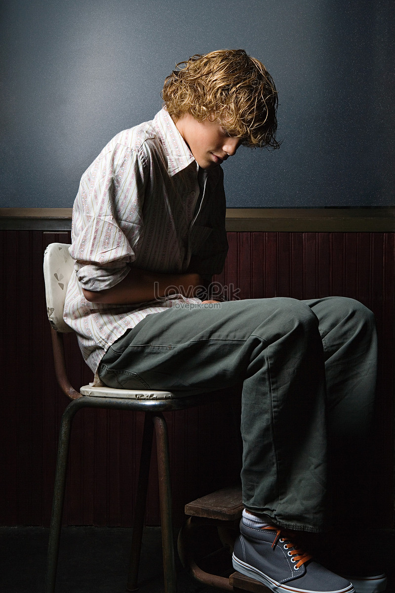 Sad Teenager Boy Sitting Alone Lonely Stock Photo 773209744