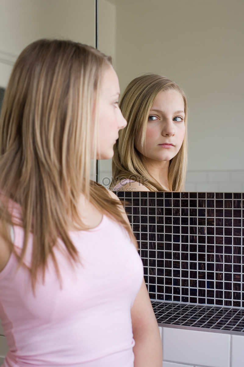Teenage Girl Looking In The Mirror Picture And Hd Photos Free Download On Lovepik