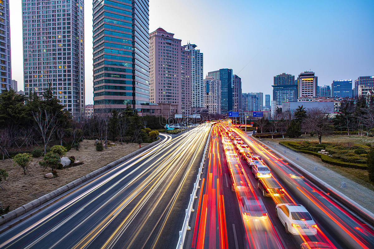 Delay Of Car Light Track In Qingdao City Main Road Picture And HD Photos |  Free Download On Lovepik