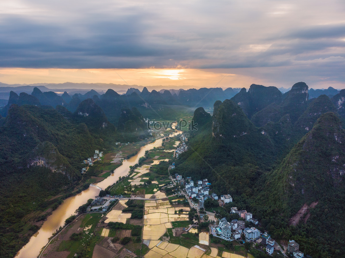 Guilin Yangshuo Li River Sunset Aerial Photography Picture And HD ...