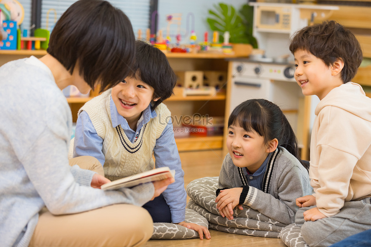 Children Listening To A Story Clipart