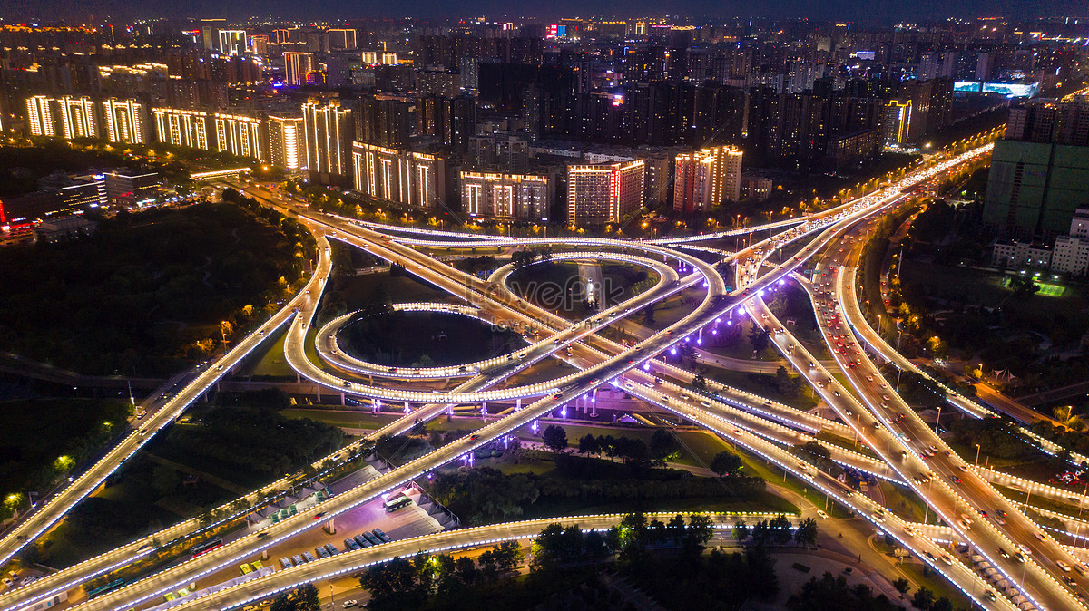 Aerial view of Ring bridge in Zhengzhou, China 