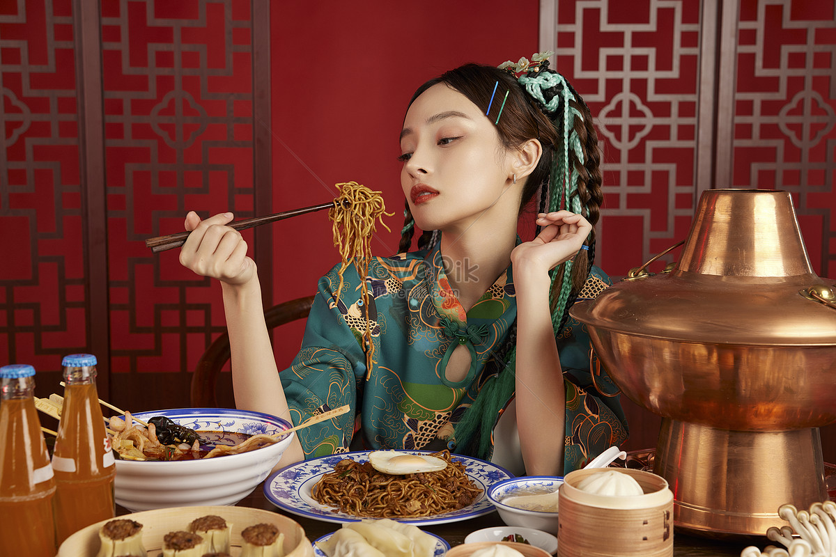 Antique Women Eating Fried Noodles Picture And HD Photos | Free ...