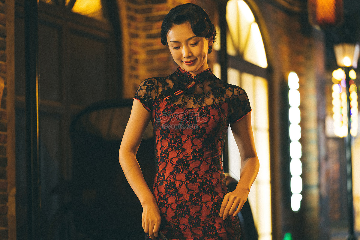 City Night Neon Lights In Red Cheongsam Picture And Hd Photos Free