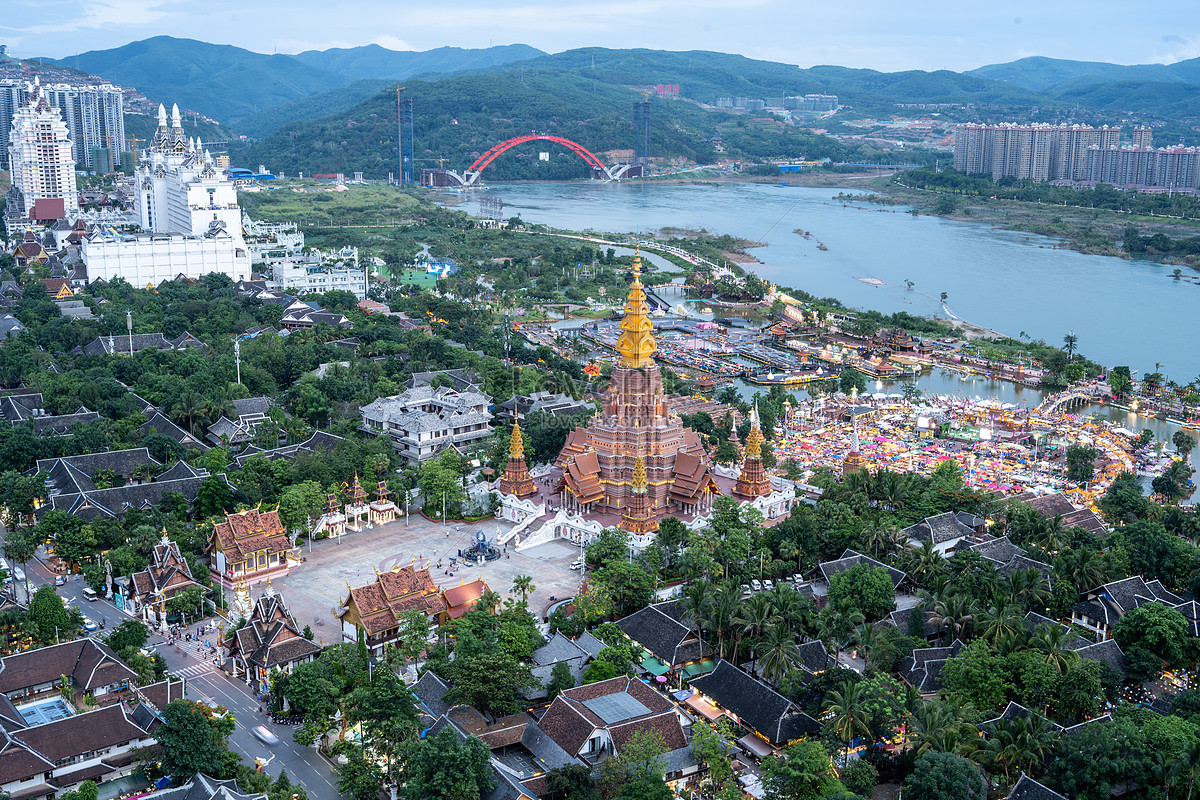 Xishuangbanna Double View Star Air Night Market Aerial View Picture And ...