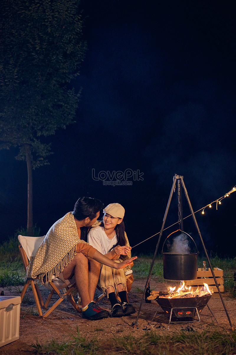 Young Sweet Couple Night Outdoor Camping Picture And HD Photos ...