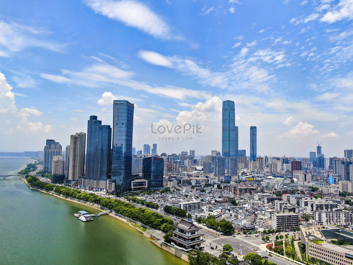 Aerial Photography Of Changsha City Skyline With Blue Sky And White ...