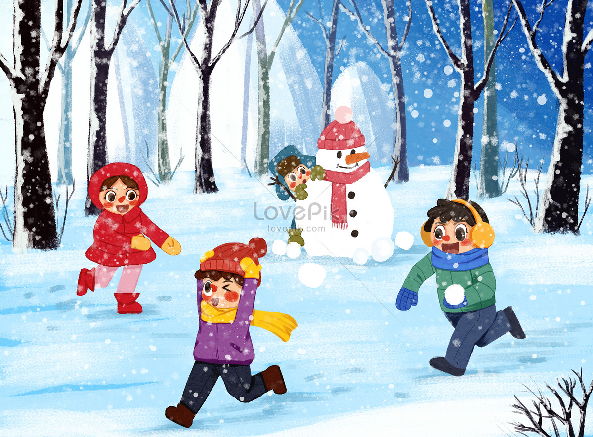 孩子们玩雪球插画图片素材_ID:105611336-Veer图库