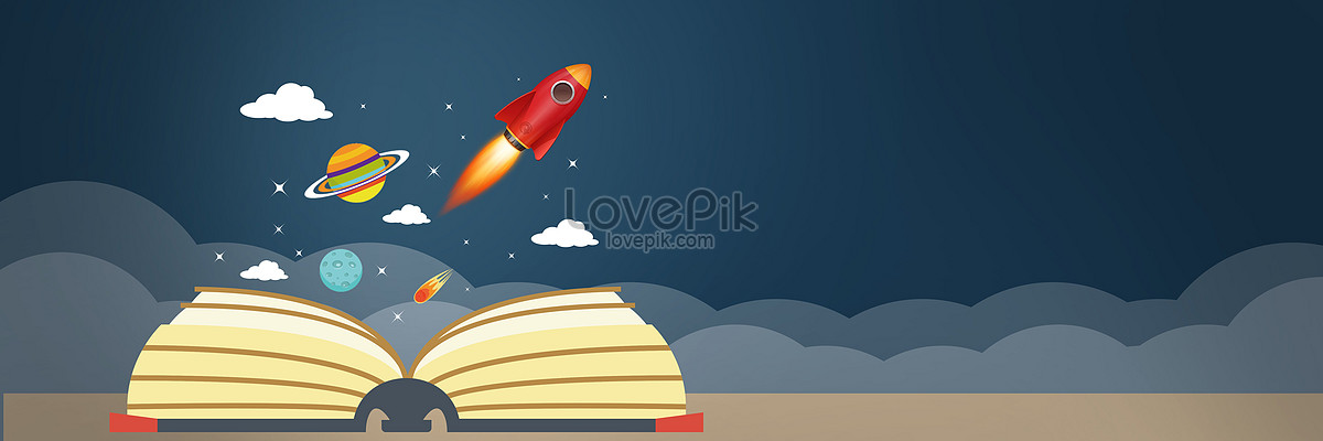 Cartoons education background, space, book, rocket Background