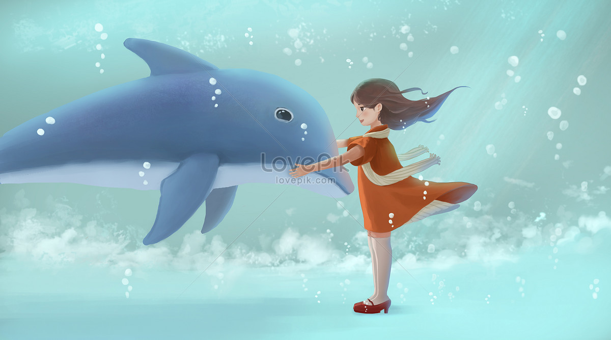 Девочка и Дельфин рисунок