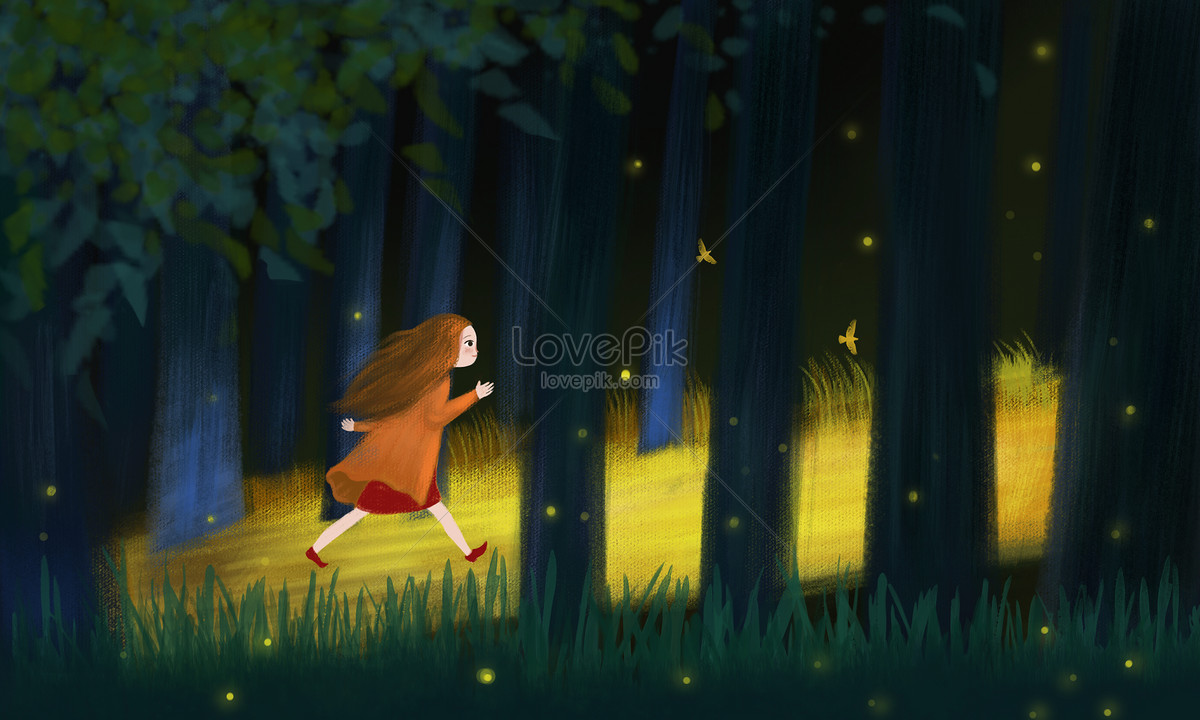 A girl in the woods illustration image_picture free download 400084321 ...