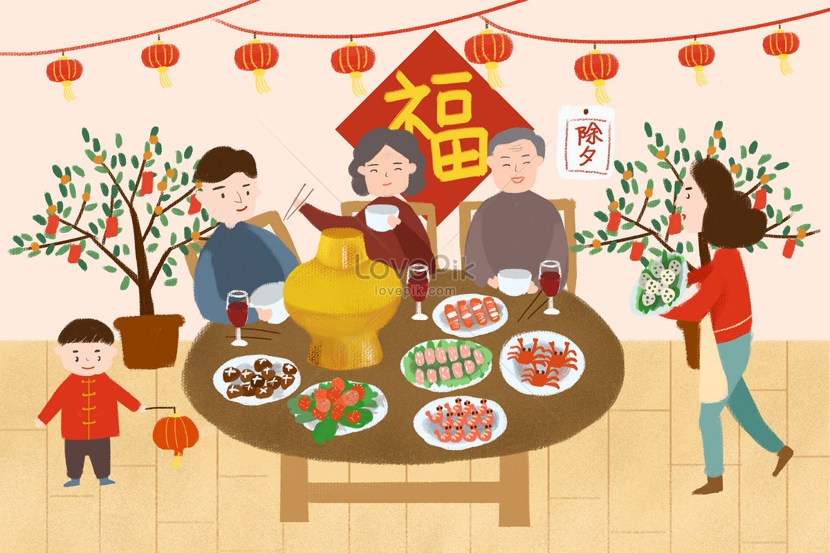 Family reunion dinner illustration image_picture free download ...