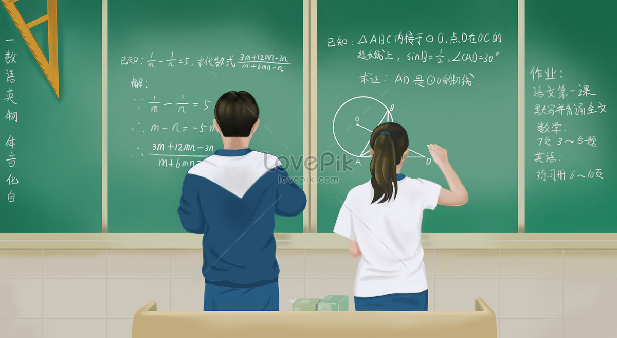 Problem solving in class, student, youth, hand painting illustration