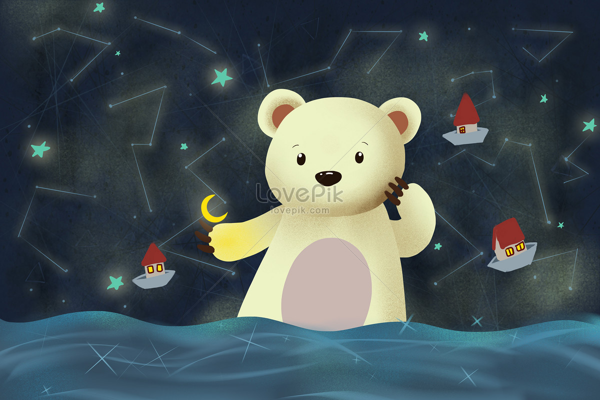 Звездные мишки. Under the Bear. Toon Sketch little Bear looks at the Sky Stars.