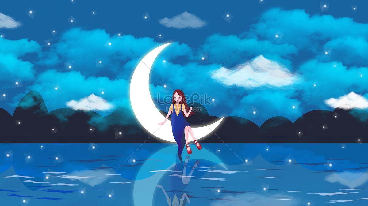 Starry Sky Fantasy Sun Moon Star Wallpaper Illustration