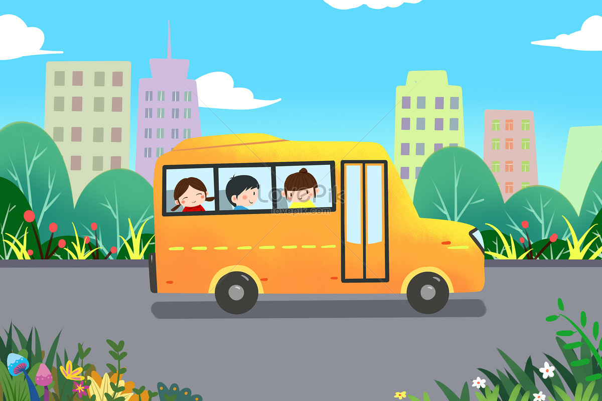 卡通手绘文明校园儿童交通教育安全排队交通安全psd素材免费下载 - 觅知网