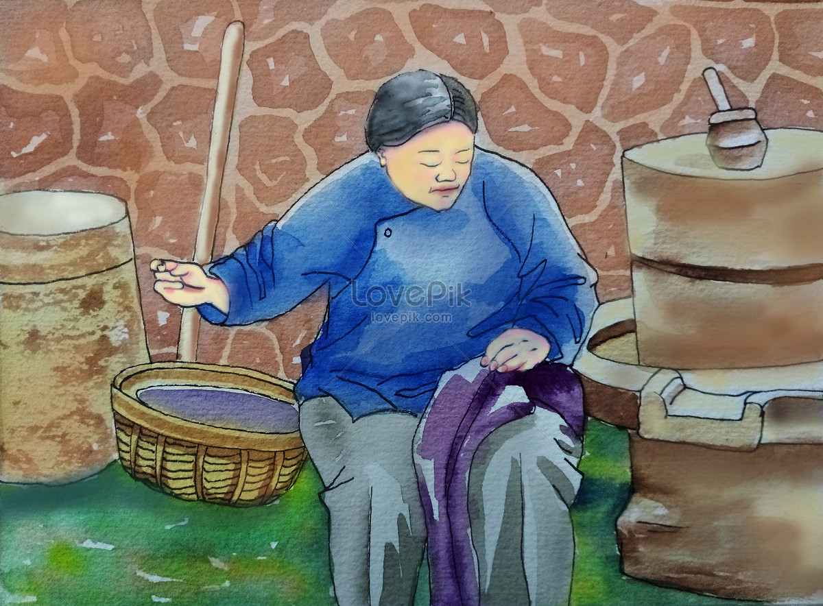 Старуха мать раскладывала виноград на старом круглом столике