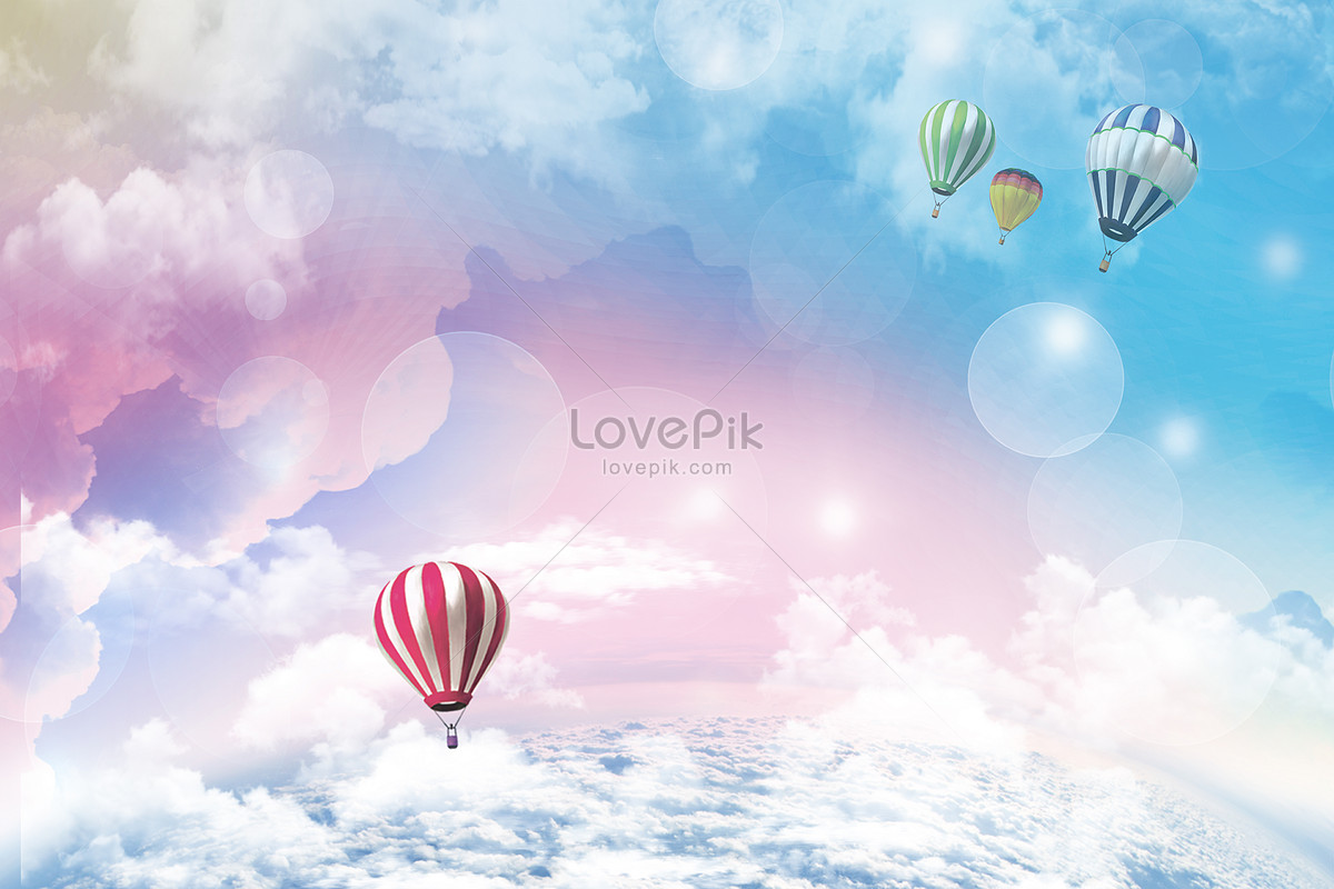 Coloured hot air balloon sky, pastel watercolor, snowflake, colour Background