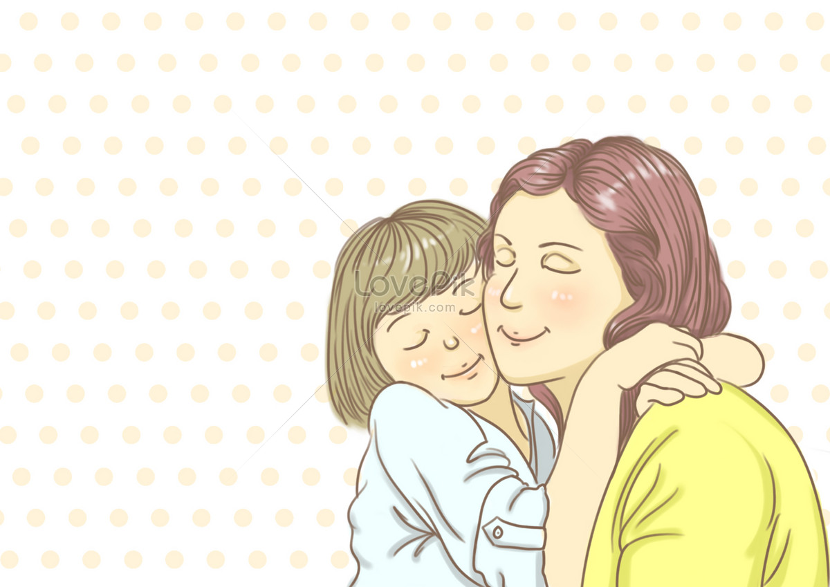 Мама обнимает дочку рисунок
