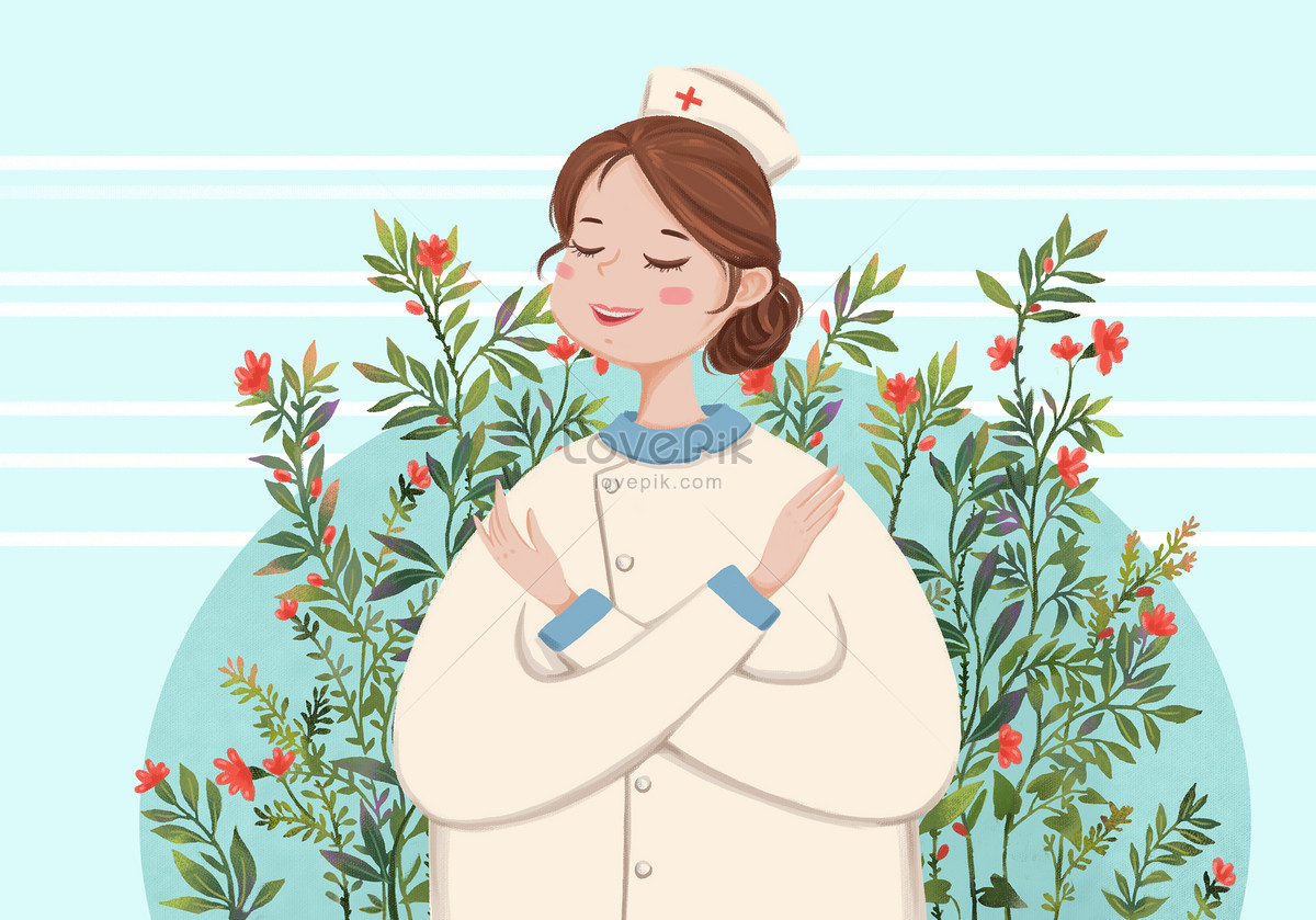 Картина медсестра с цветами