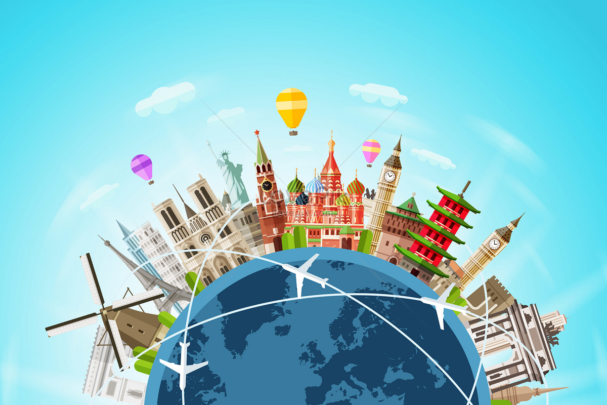 Travel background, tourism, trip, global travel illustration