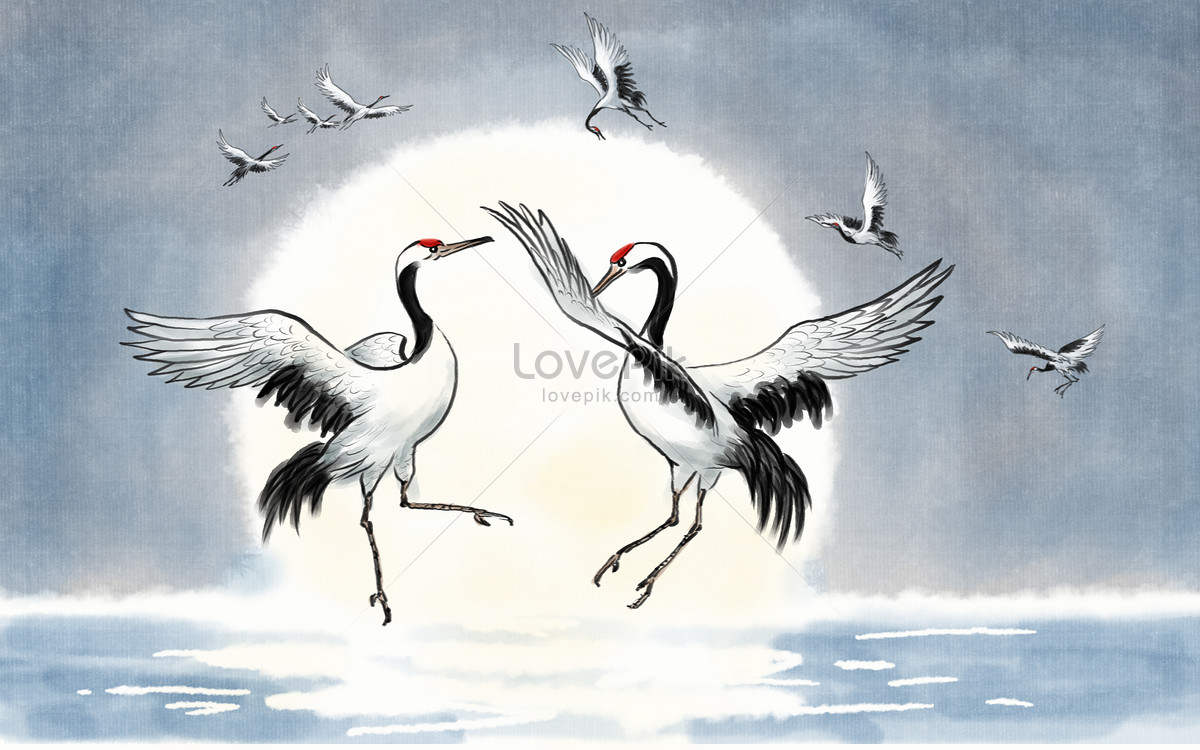 Ink painting cranes illustration image_picture free download 400159531 ...