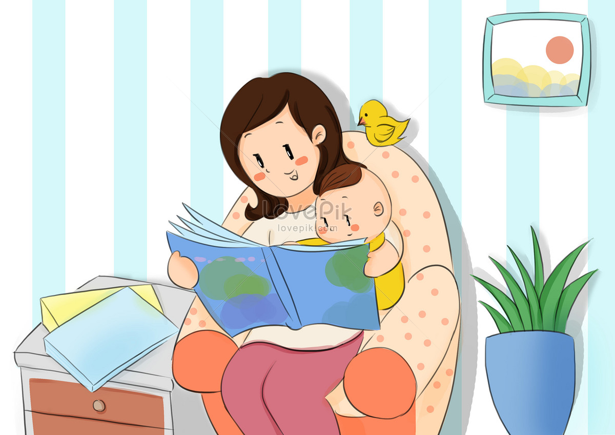 mom reading to baby clipart