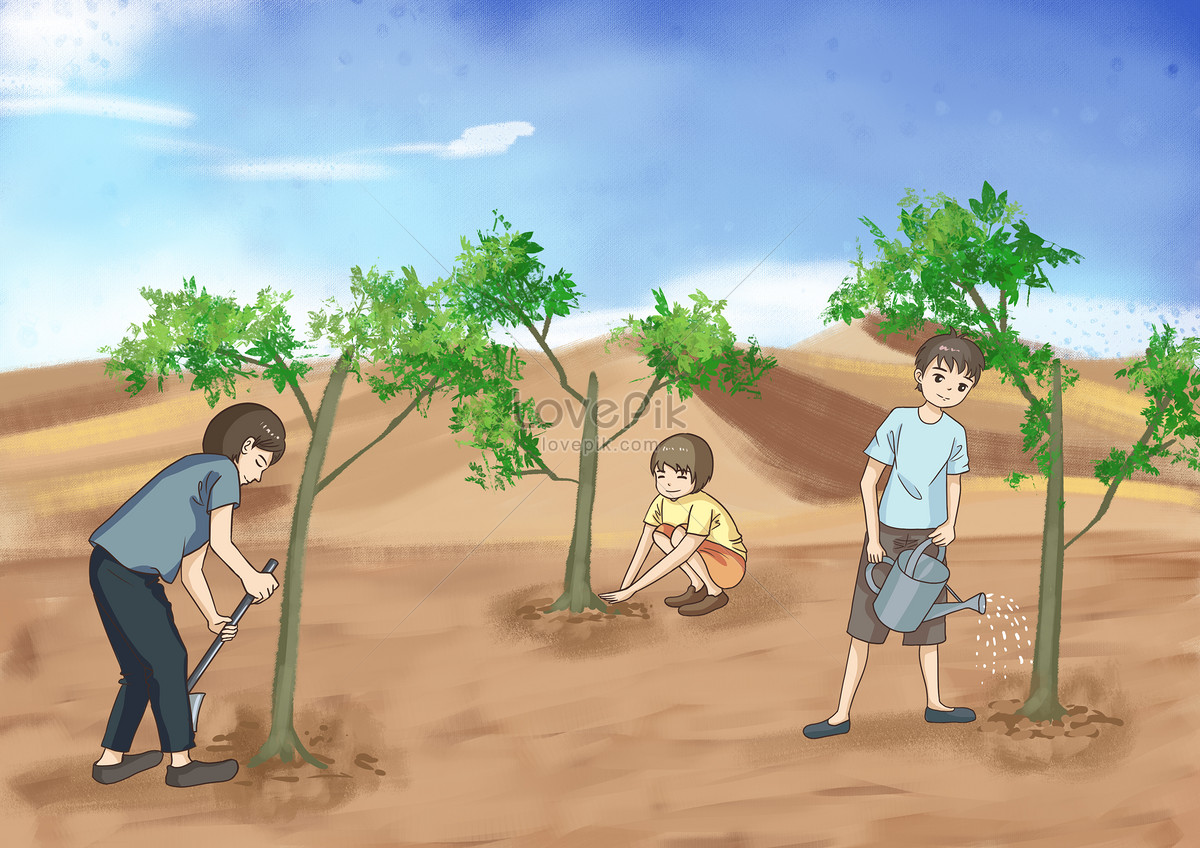 How to Draw a Tree Planting Scene - Step by Step - YouTube