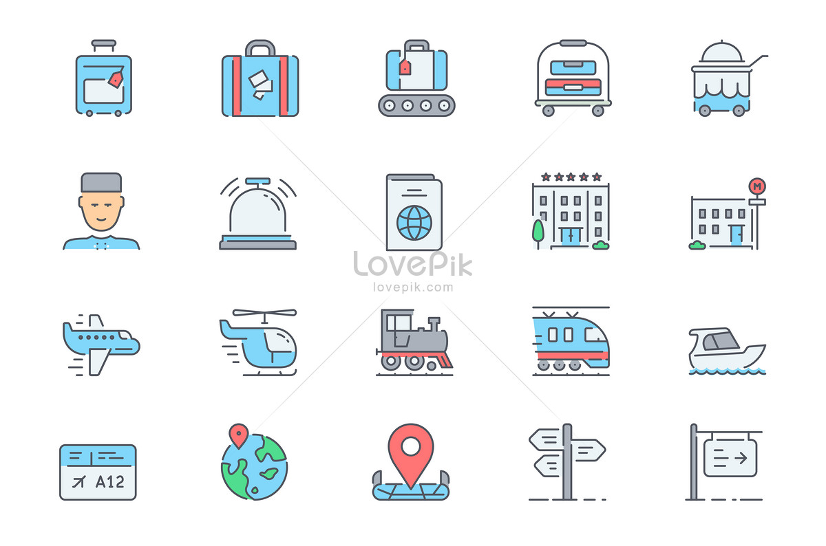 tourism icon icon, light red, blue icons, light lines png transparent background