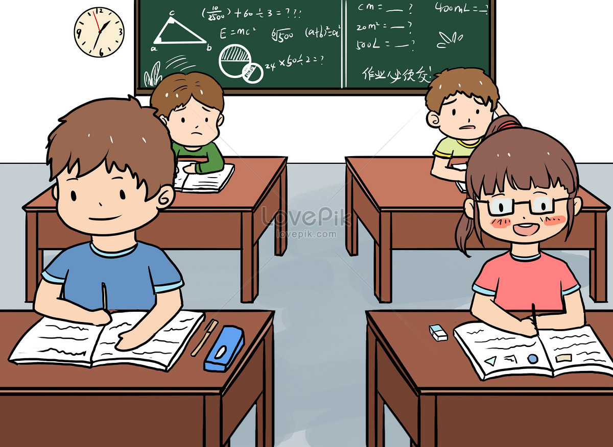 cartoons for homework, children vector, children classroom, classroom vector illustration