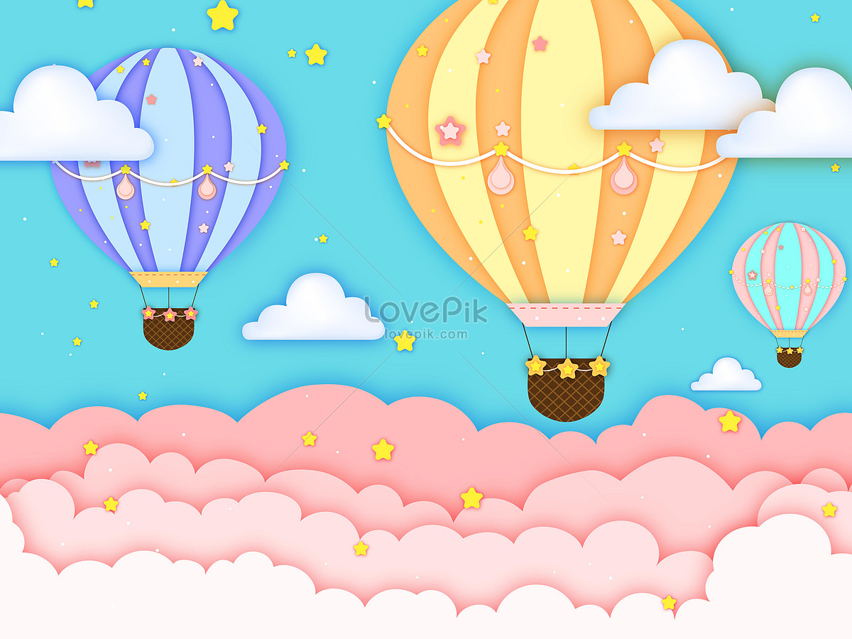 The travel of a hot air balloon, air sky, pastel stars, sky stars illustration
