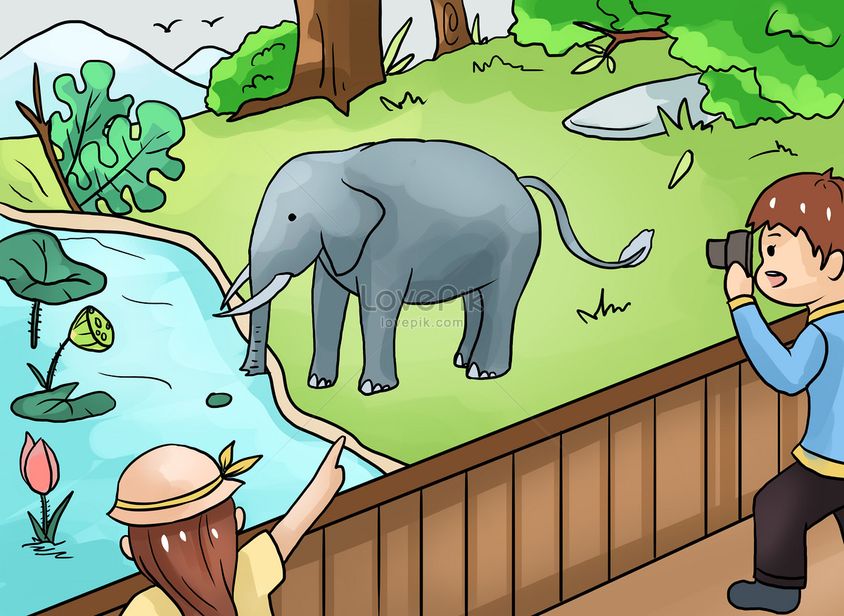 Рисунок животных и сотрудников зоопарке